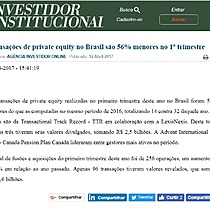 Transaes de private equity no Brasil so 56% menores no 1 trimestre